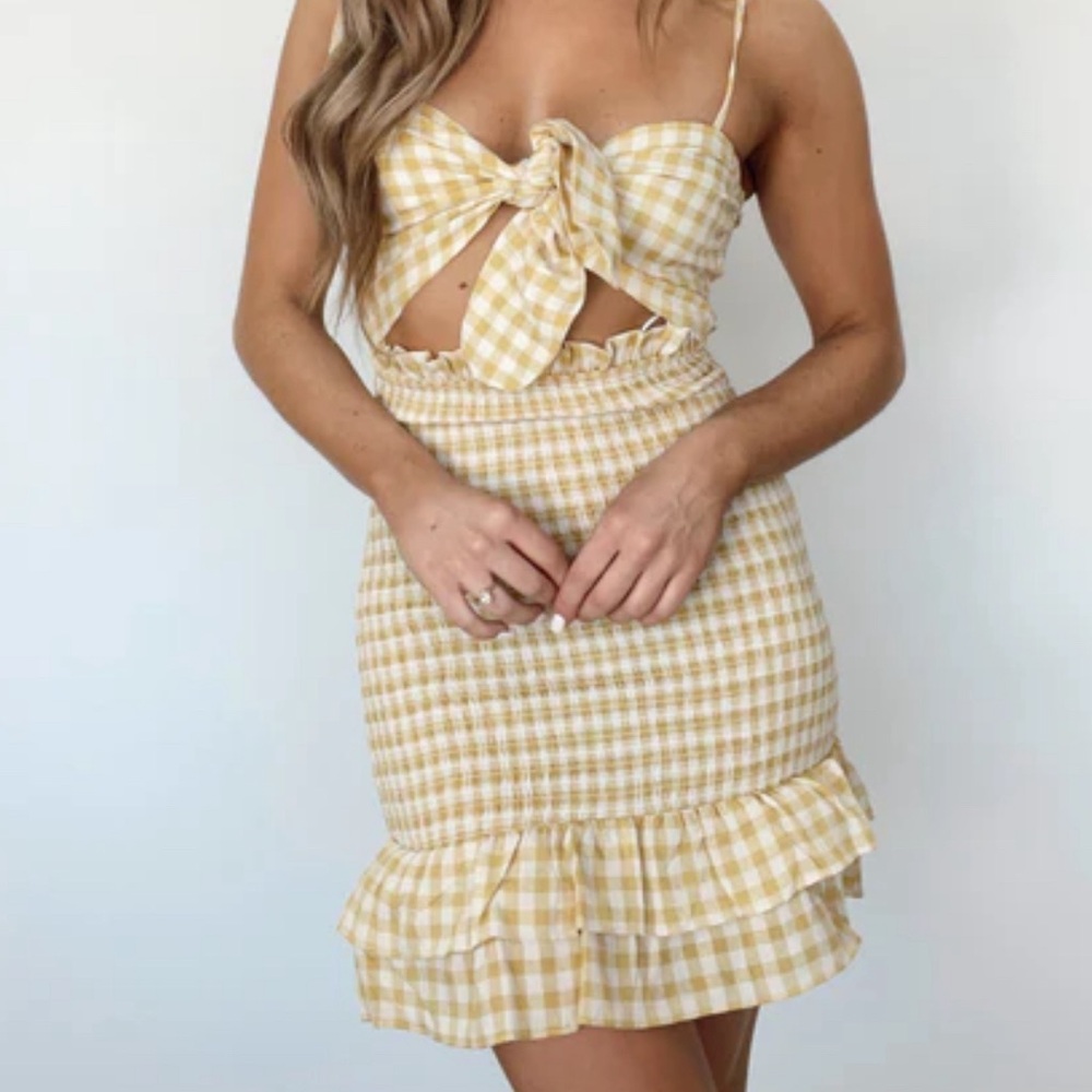 Yellow plaid ruffle dress